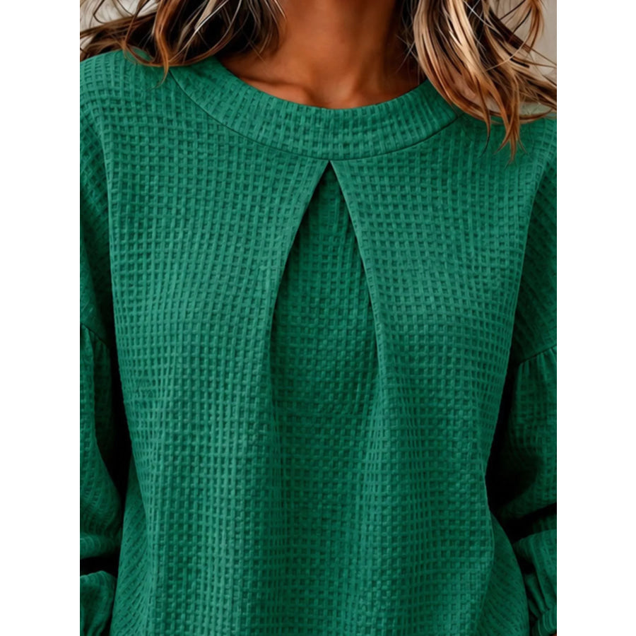 Waffle Knit Round Neck Top Apparel and Accessories