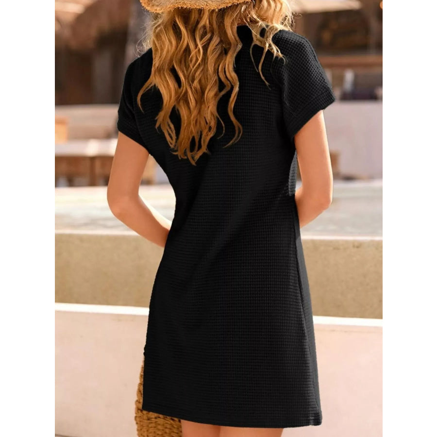 Waffle Knit Short Sleeve Dress Apparel and Accessories