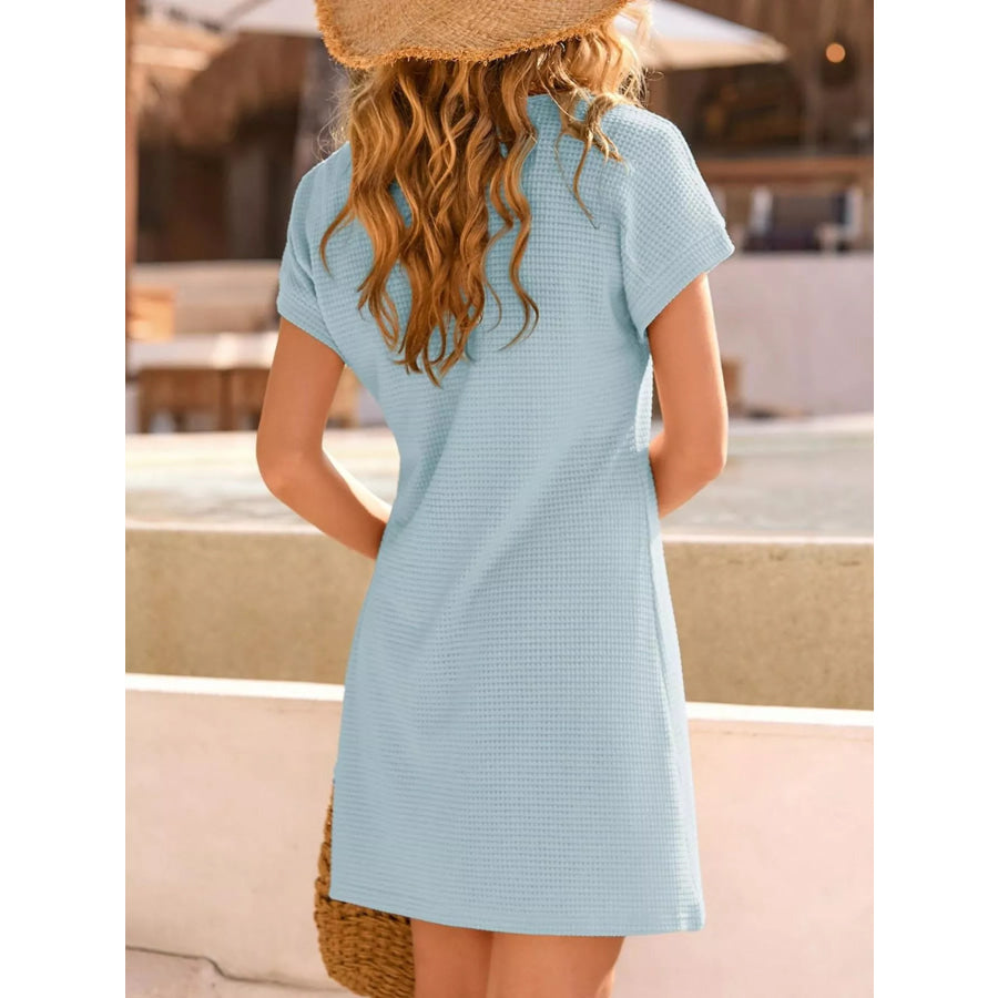 Waffle Knit Short Sleeve Dress Apparel and Accessories