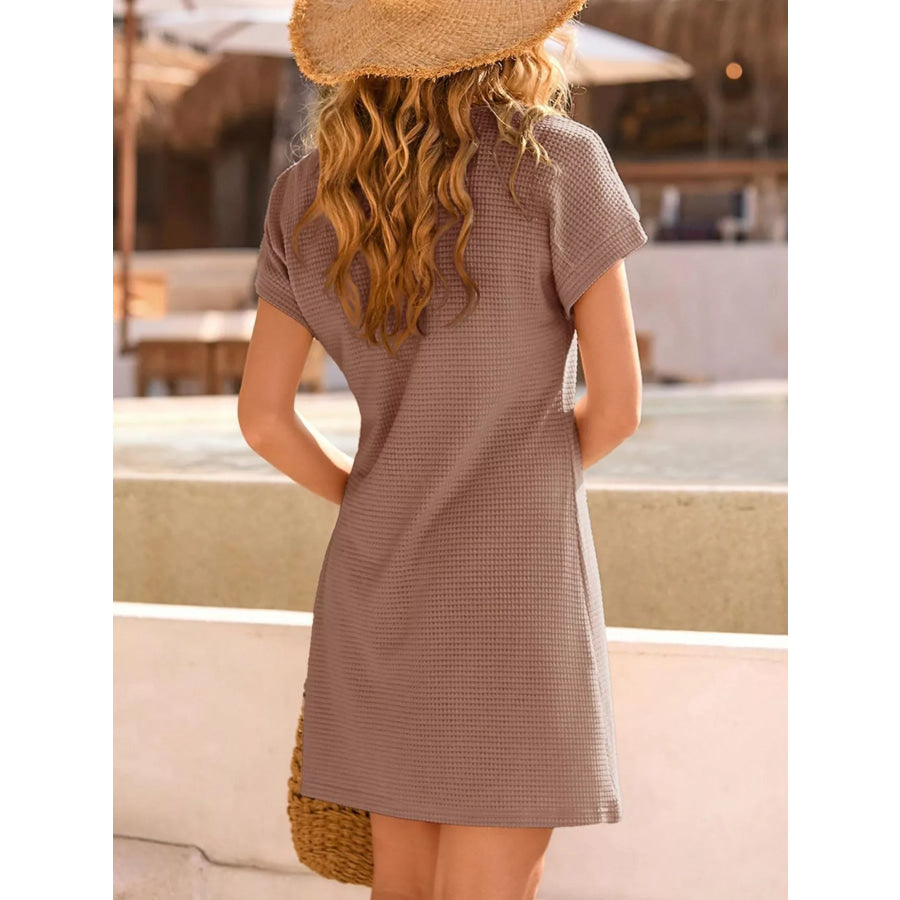 Waffle Knit Short Sleeve Dress Apparel and Accessories