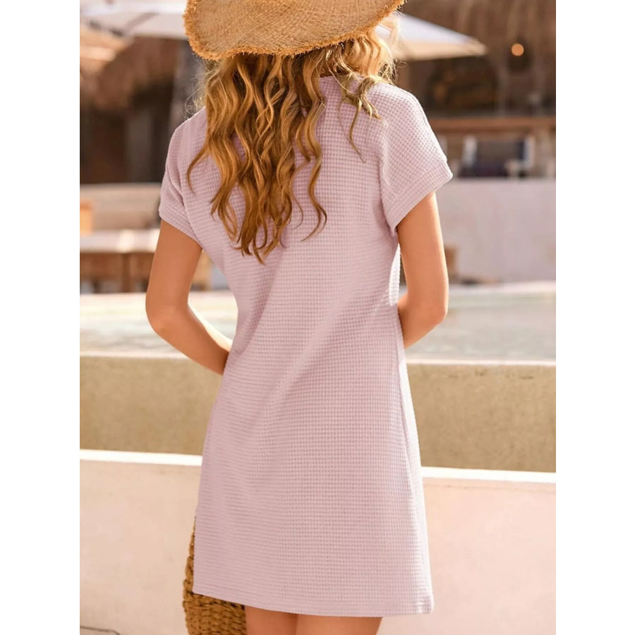 Waffle Knit Short Sleeve Dress Apparel and Accessories