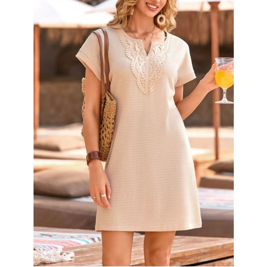 Waffle Knit Short Sleeve Dress Apparel and Accessories