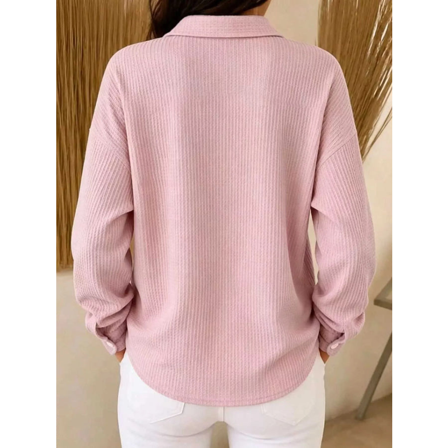 Waffle Knit Snap Down Blouse Apparel and Accessories