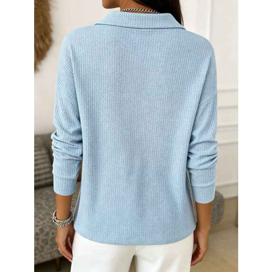Waffle Knit Snap Down Blouse Apparel and Accessories