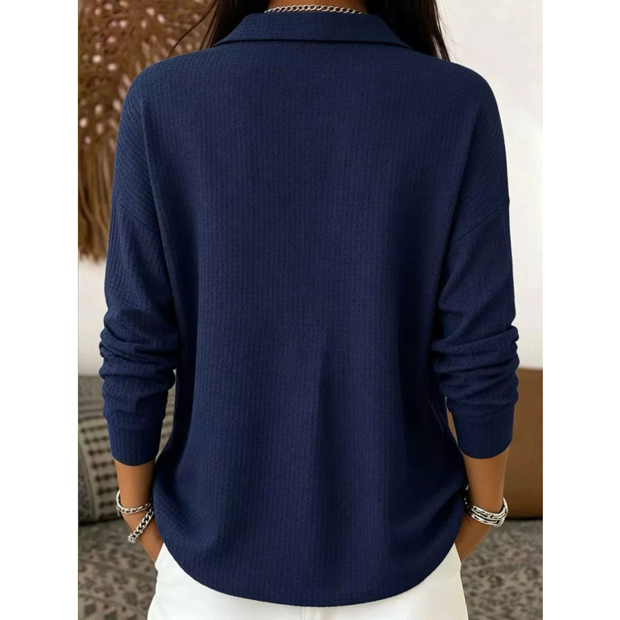 Waffle Knit Snap Down Blouse Apparel and Accessories