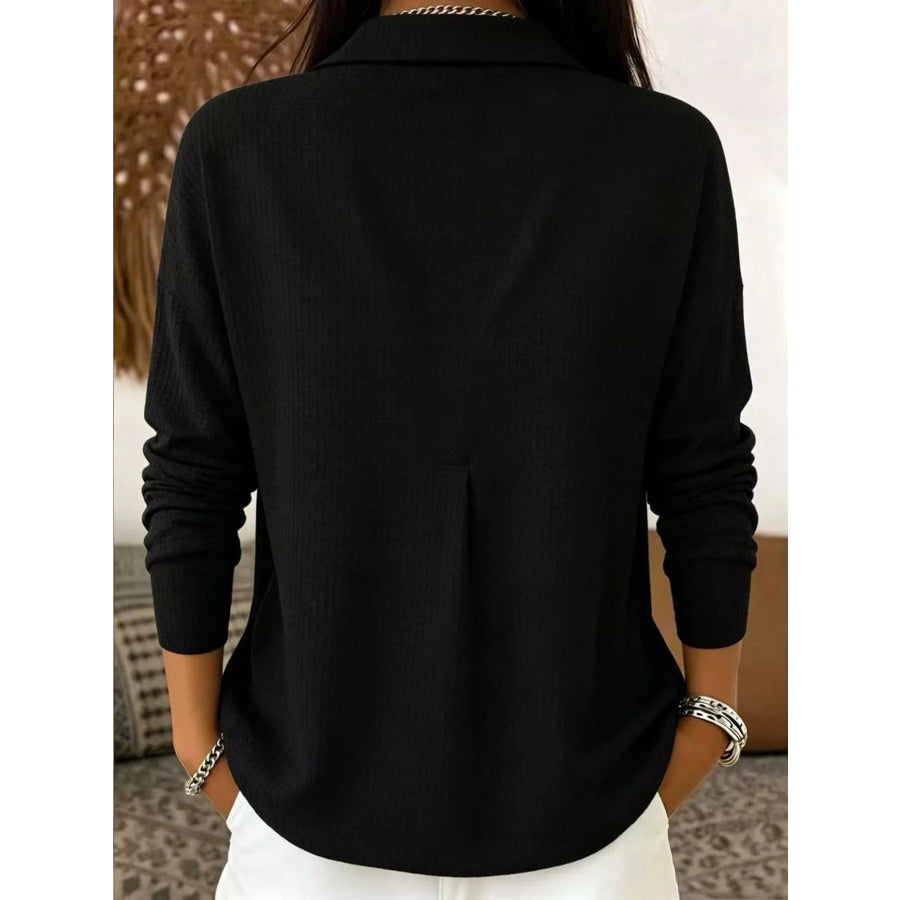 Waffle Knit Snap Down Blouse Apparel and Accessories