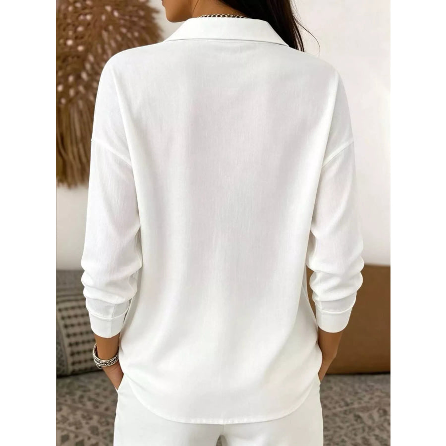 Waffle Knit Snap Down Blouse Apparel and Accessories
