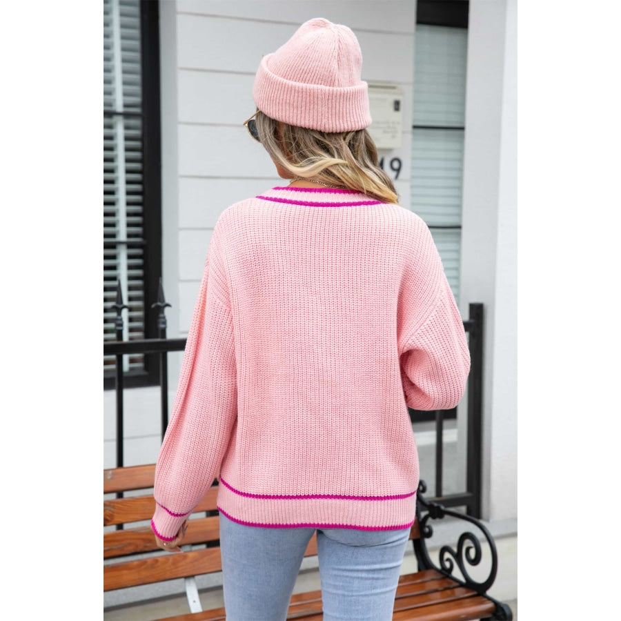 Waffle Knit V-Neck Cardigan with Pocket Blush Pink / S