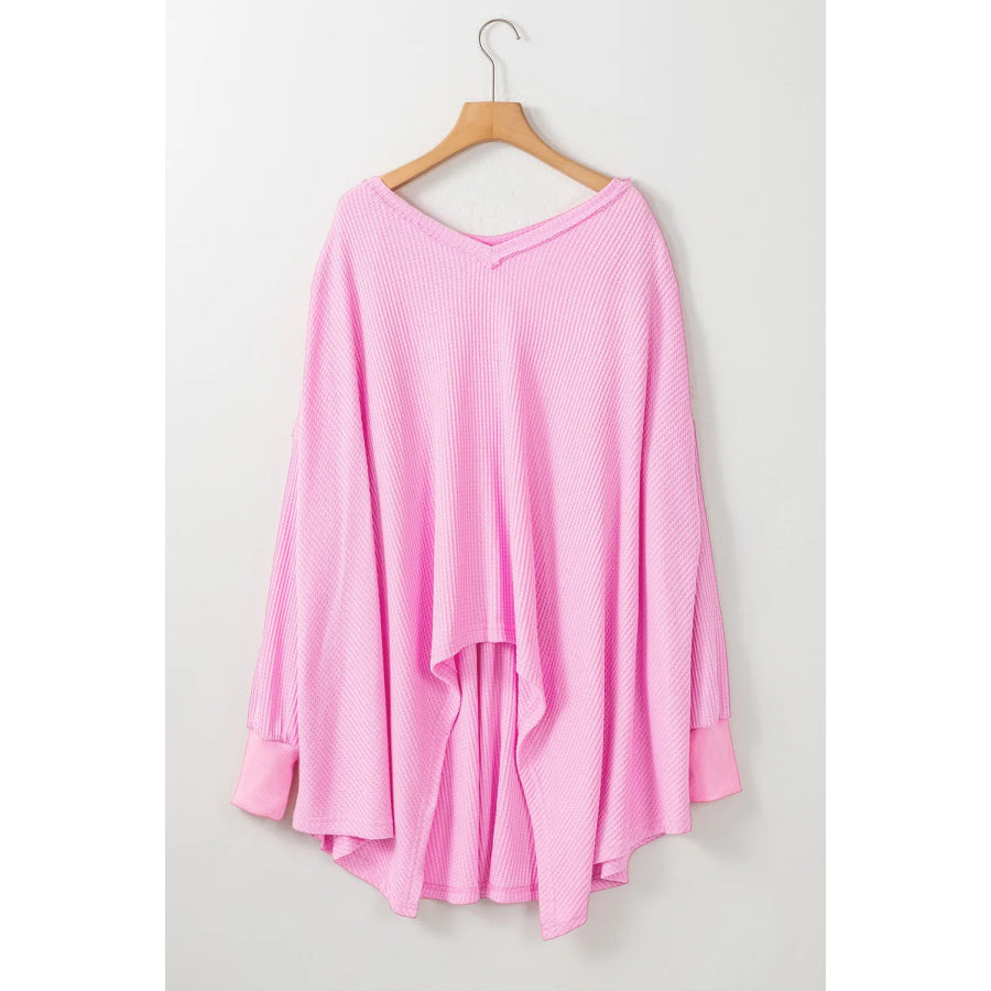 Waffle-Knit V-Neck Long Sleeve Blouse Apparel and Accessories