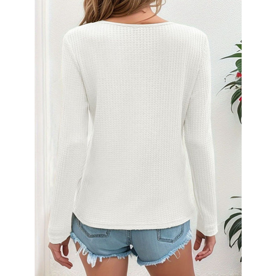 Waffle-Knit V-Neck Long Sleeve Top Apparel and Accessories