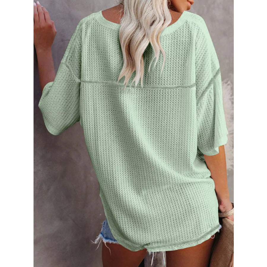 Waffle Knit V-Neck Short Sleeve T-Shirt Apparel and Accessories