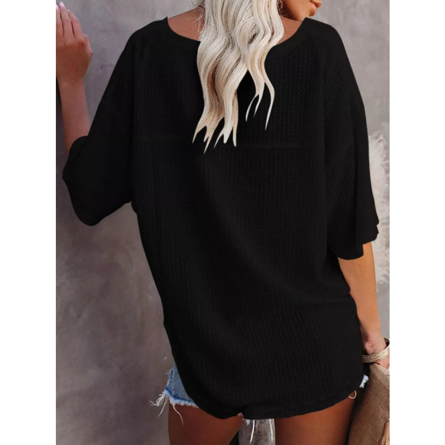Waffle Knit V-Neck Short Sleeve T-Shirt Apparel and Accessories