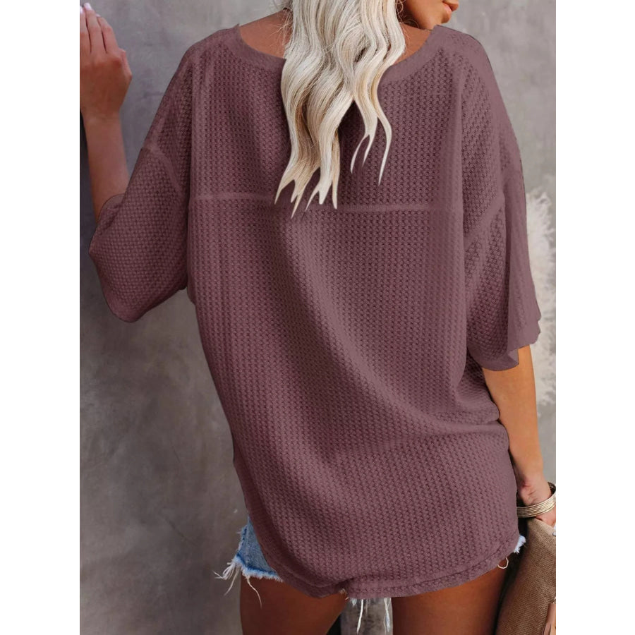 Waffle Knit V-Neck Short Sleeve T-Shirt Apparel and Accessories