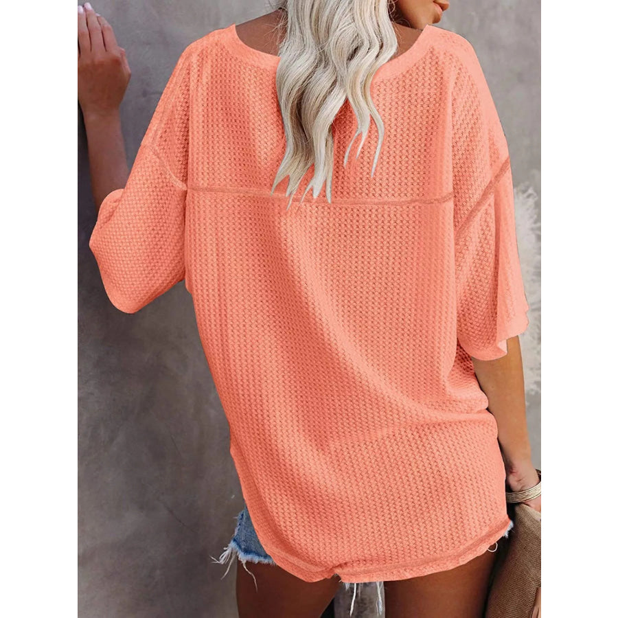 Waffle Knit V-Neck Short Sleeve T-Shirt Apparel and Accessories