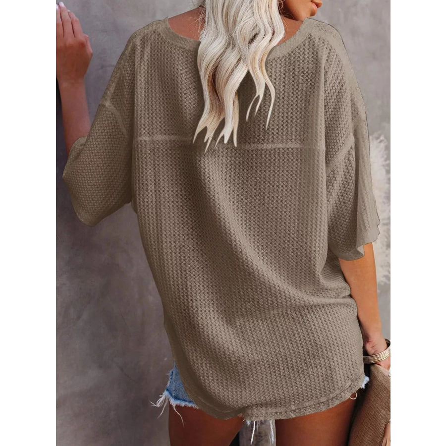 Waffle Knit V-Neck Short Sleeve T-Shirt Apparel and Accessories