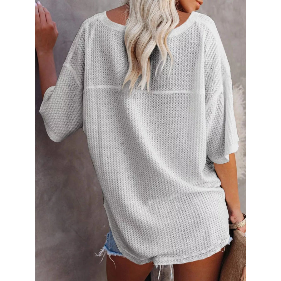 Waffle Knit V-Neck Short Sleeve T-Shirt Apparel and Accessories