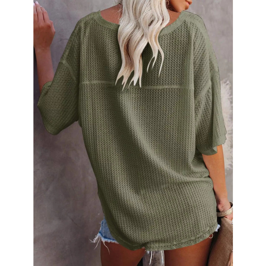 Waffle Knit V-Neck Short Sleeve T-Shirt Apparel and Accessories