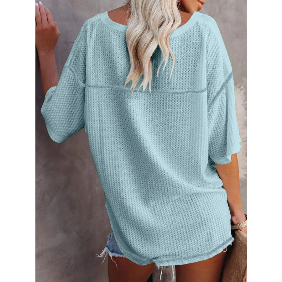 Waffle Knit V-Neck Short Sleeve T-Shirt Apparel and Accessories