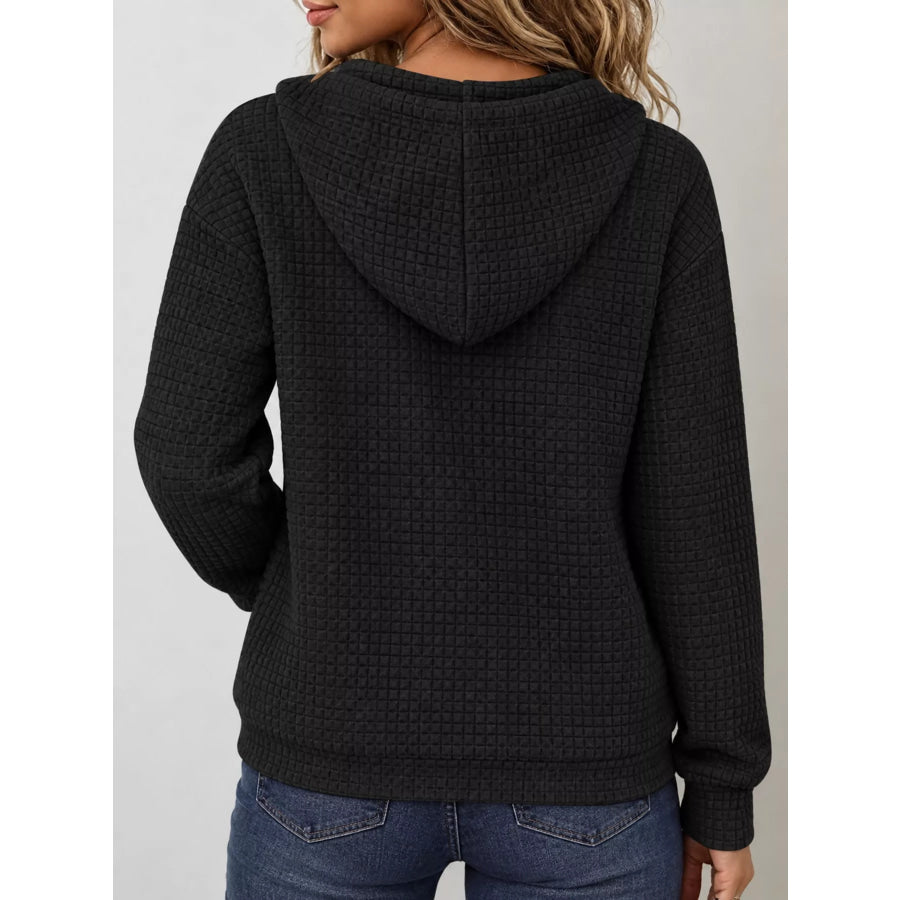 Waffle Knit Zip-Up Hoodie with Drawstring and Pockets Pink / S Apparel Accessories