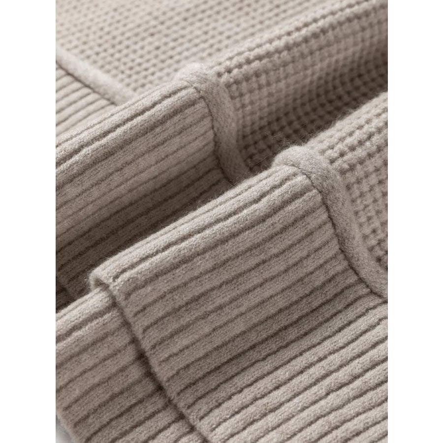 Waffle Texture Knit Ribbed High Neck Drop Shoulder Sweater Apparel and Accessories