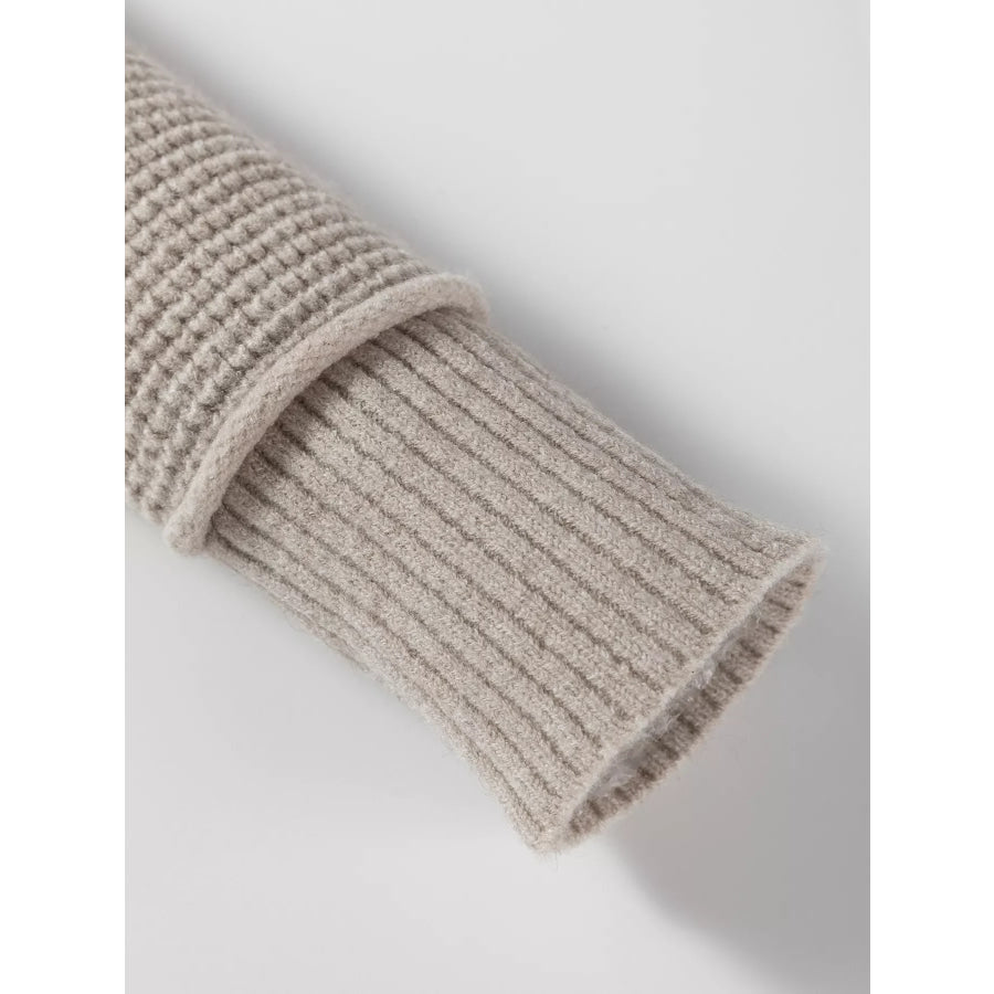 Waffle Texture Knit Ribbed High Neck Drop Shoulder Sweater Apparel and Accessories