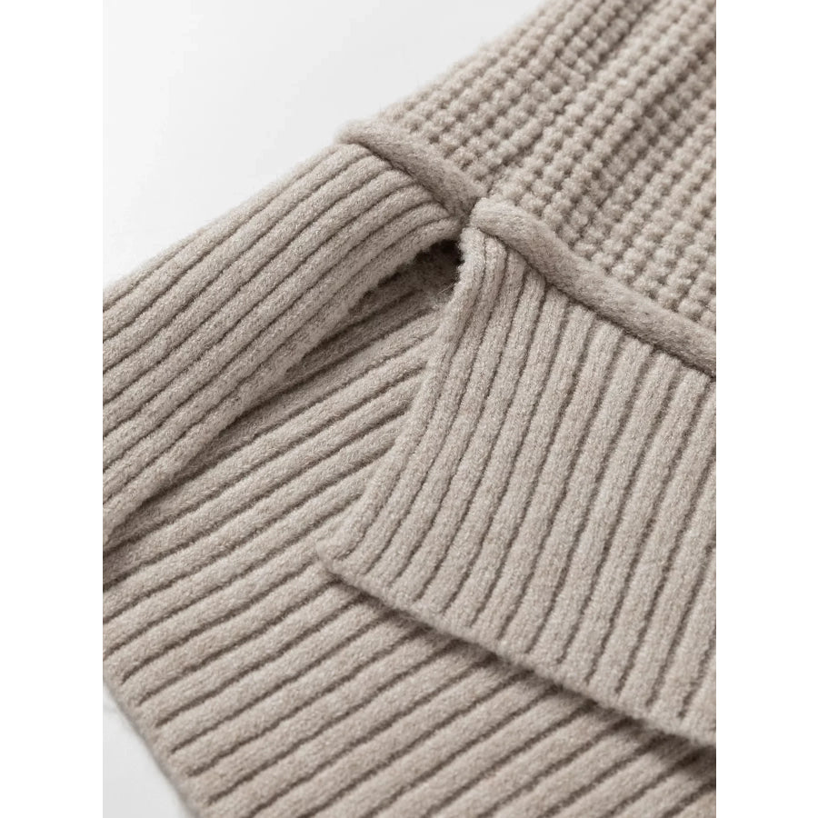 Waffle Texture Knit Ribbed High Neck Drop Shoulder Sweater Apparel and Accessories