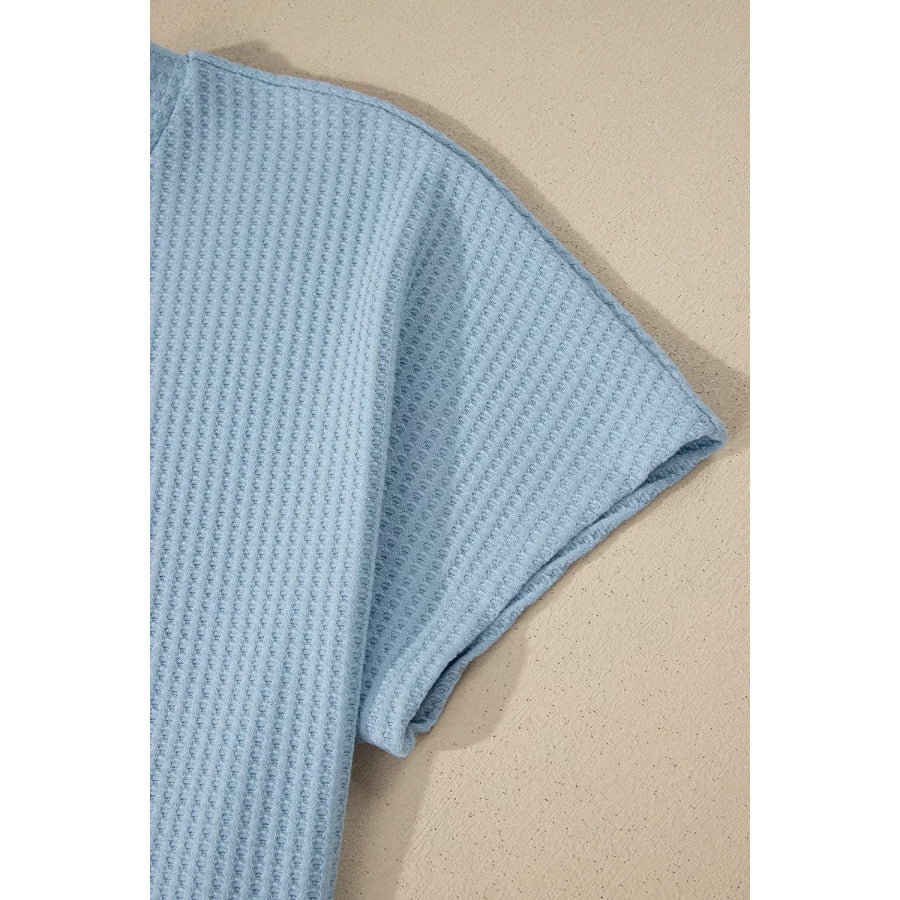Waffle Textured Knit Dolman Short Sleeve Loose Top Apparel and Accessories