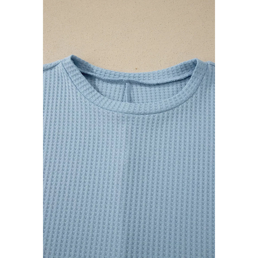 Waffle Textured Knit Dolman Short Sleeve Loose Top Apparel and Accessories