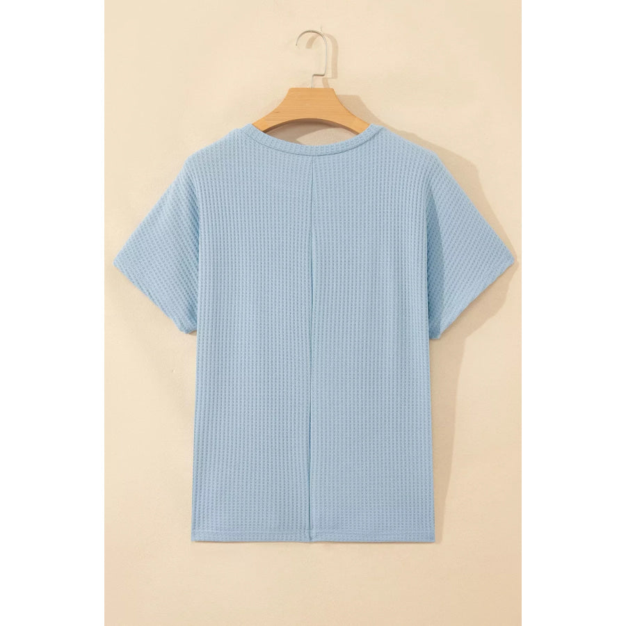 Waffle Textured Knit Dolman Short Sleeve Loose Top Apparel and Accessories