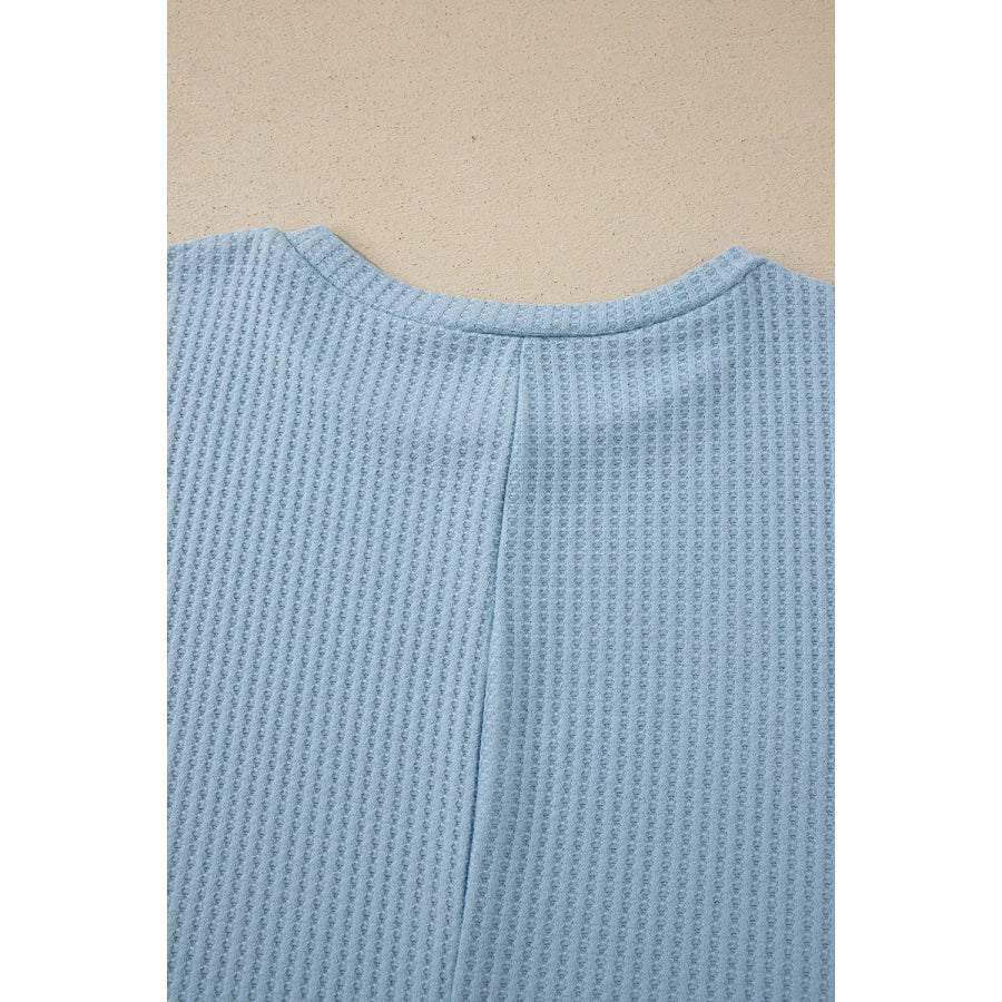 Waffle Textured Knit Dolman Short Sleeve Loose Top Apparel and Accessories