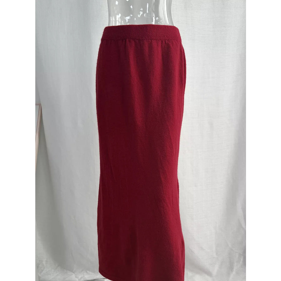 Waist-Tie Detail Sweater and Maxi Skirt Set Apparel Accessories