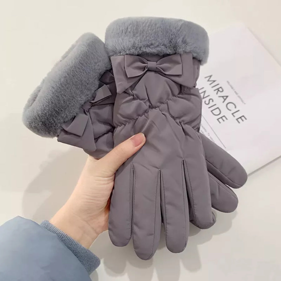 Warm Fleece Lined Bow Gloves Gray / One Size Apparel and Accessories