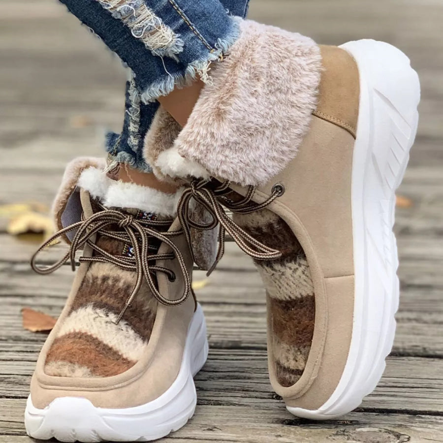Warm Fur Lined Ankle Boots Beige / 35 Apparel and Accessories
