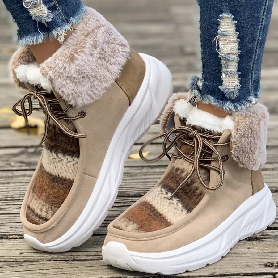 Warm Fur Lined Ankle Boots Beige / 35 Apparel and Accessories