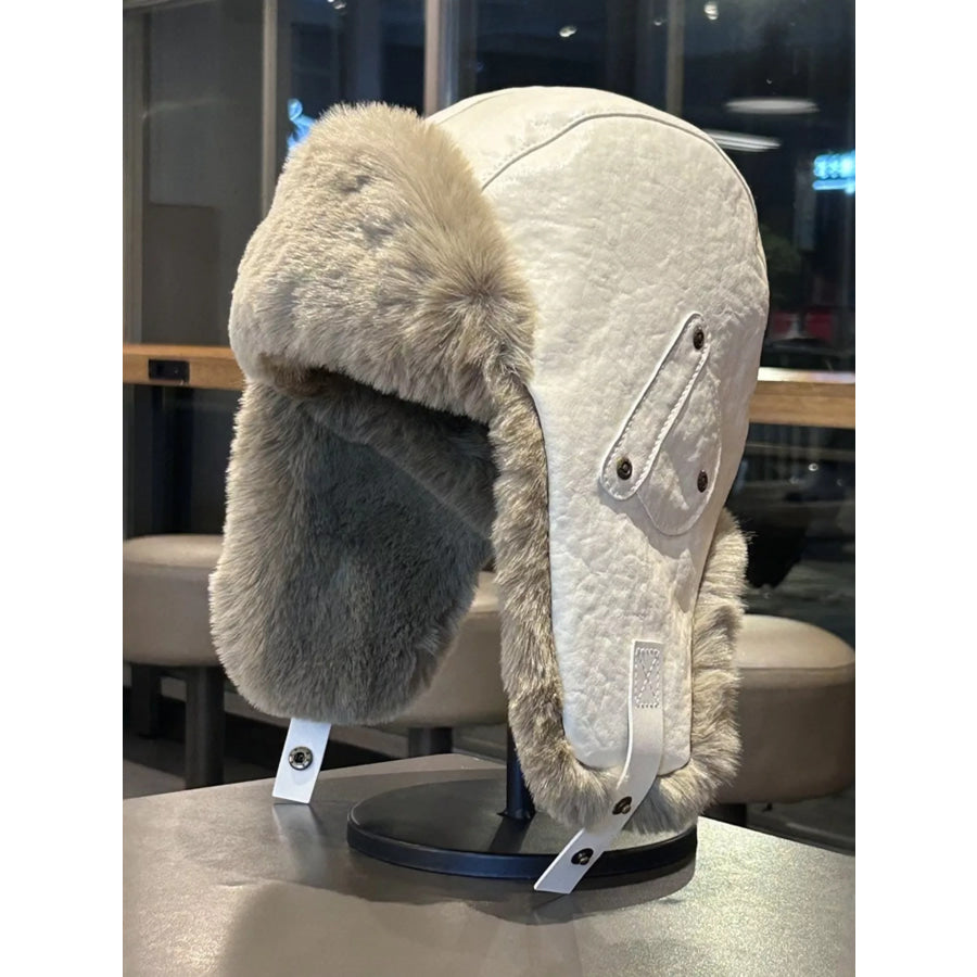 Warm Fuzzy Ear Flap Hat Beige / One Size Apparel and Accessories
