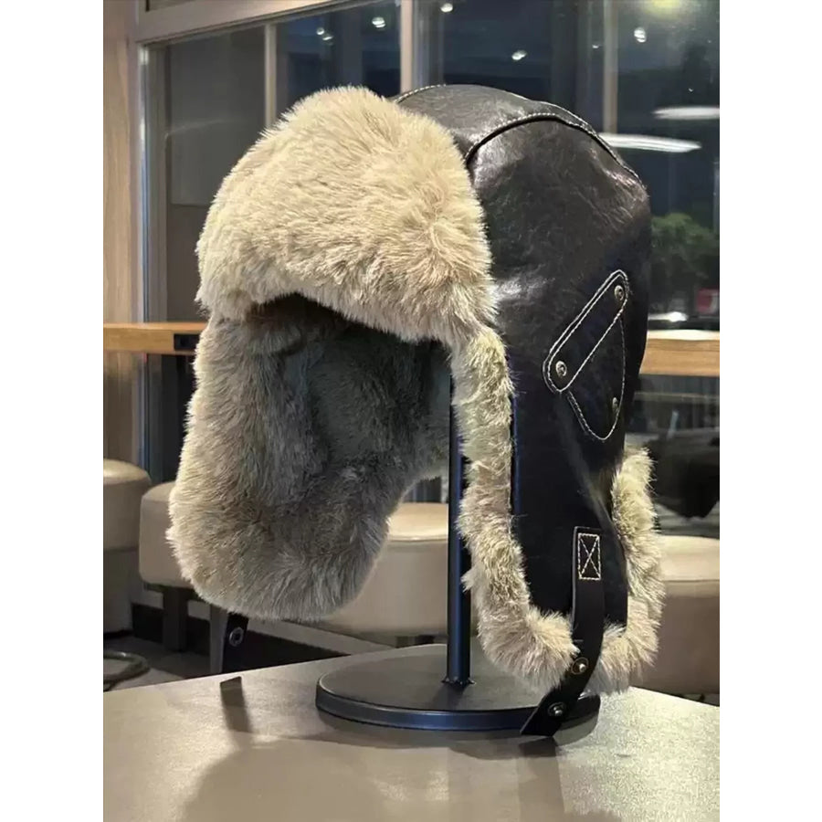 Warm Fuzzy Ear Flap Hat Beige / One Size Apparel and Accessories