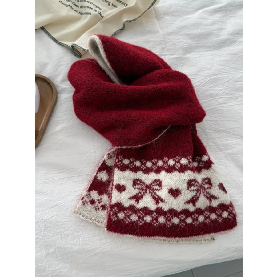 Warm Knitted Bowknot Scarf Red / One Size Apparel and Accessories