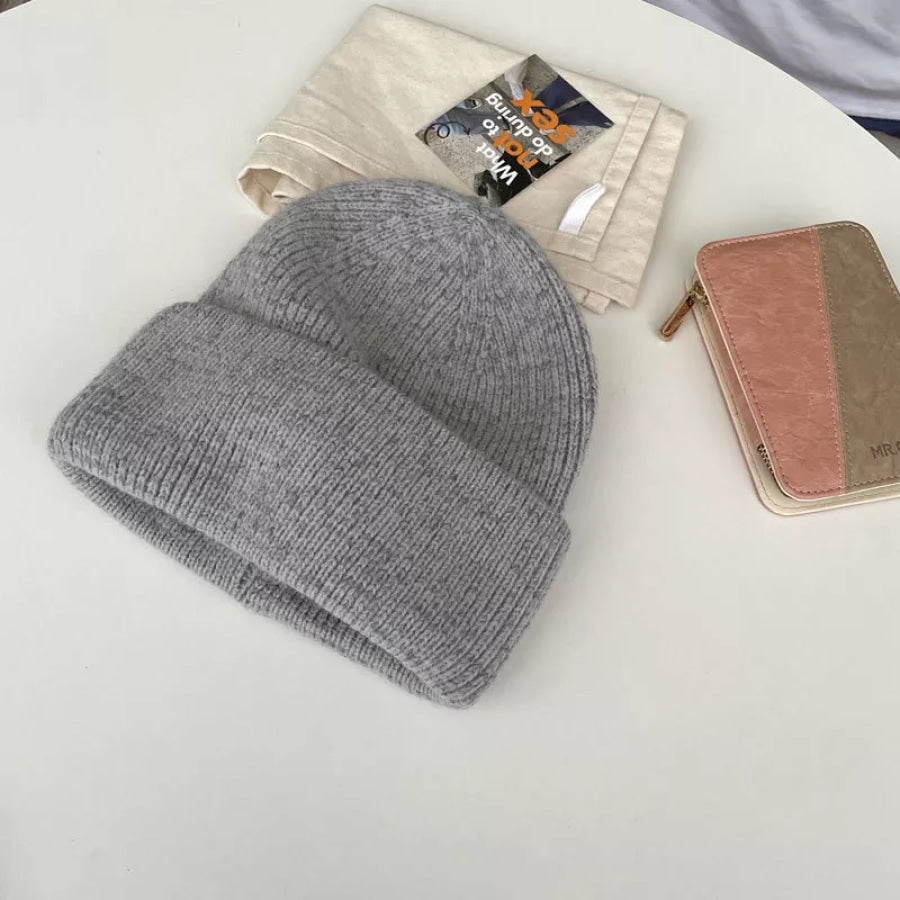 Warm Knitted Cuffed Beanie Hat White / ONESIZE Apparel and Accessories