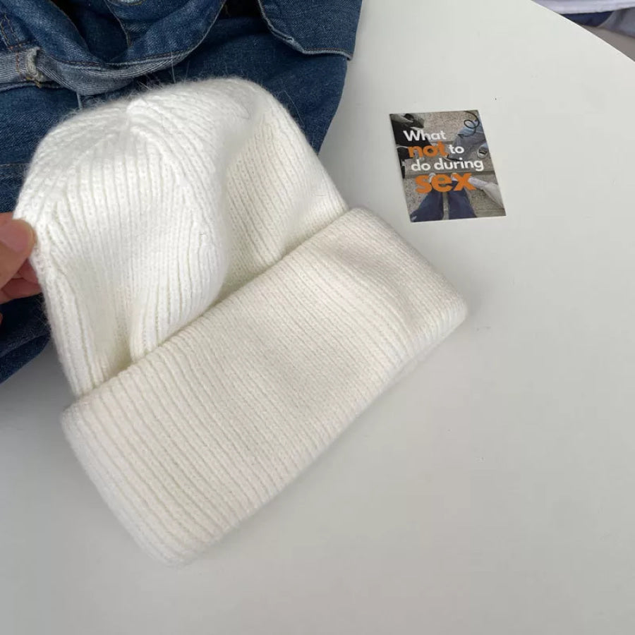 Warm Knitted Cuffed Beanie Hat White / ONESIZE Apparel and Accessories