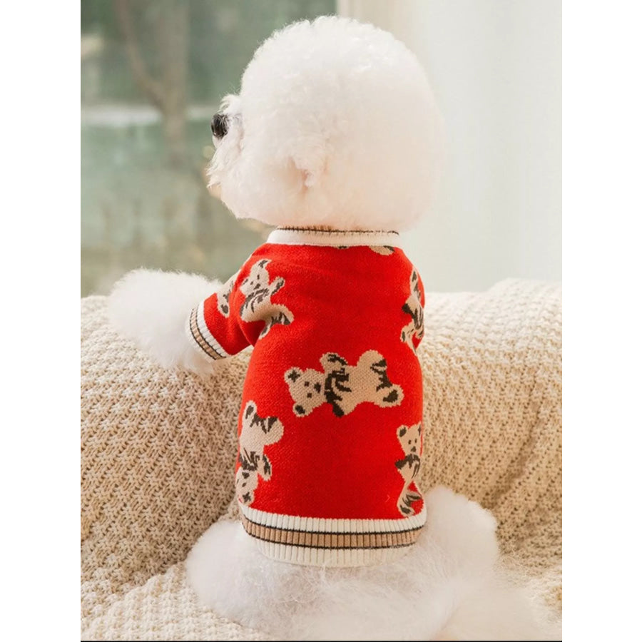 Warm Knitted Pet Sweater Red Bear / XS Apparel and Accessories