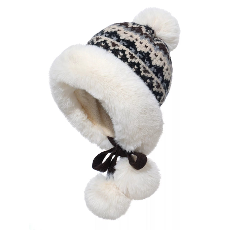Warm Knitted Pom Pom Hat Black / One Size Apparel and Accessories