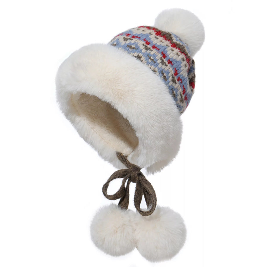 Warm Knitted Pom Pom Hat Blue / One Size Apparel and Accessories