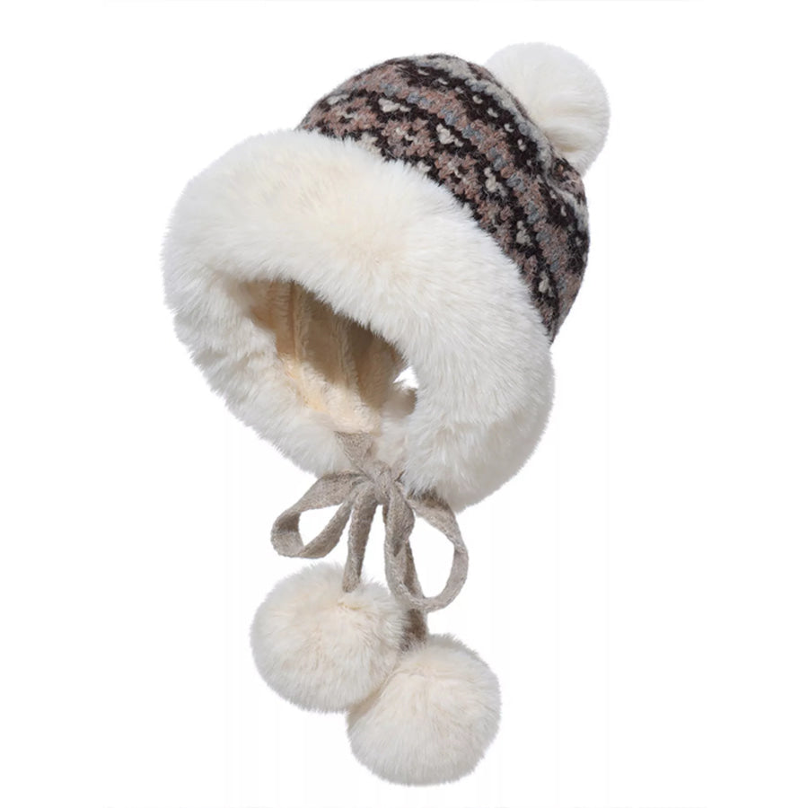 Warm Knitted Pom Pom Hat Black / One Size Apparel and Accessories