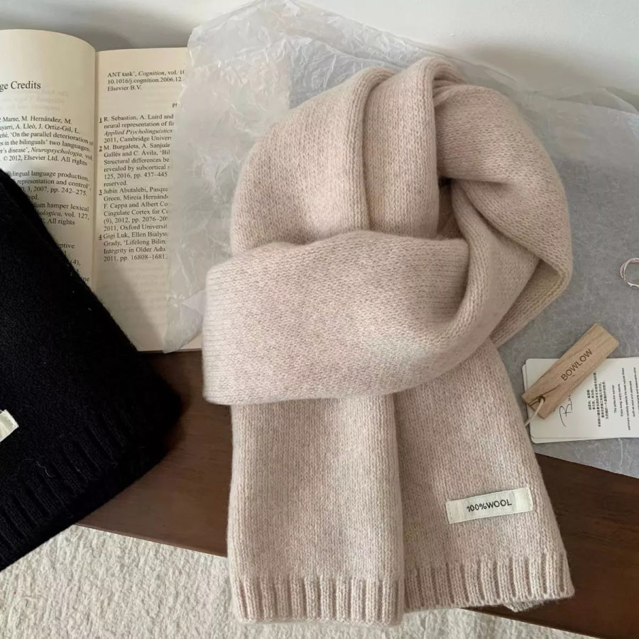 Warm Knitted Scarf Beige / One Size Apparel and Accessories