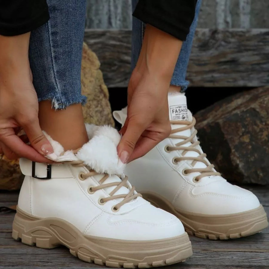 Warm Lined Ankle Boots with Buckle Detail Apparel and Accessories