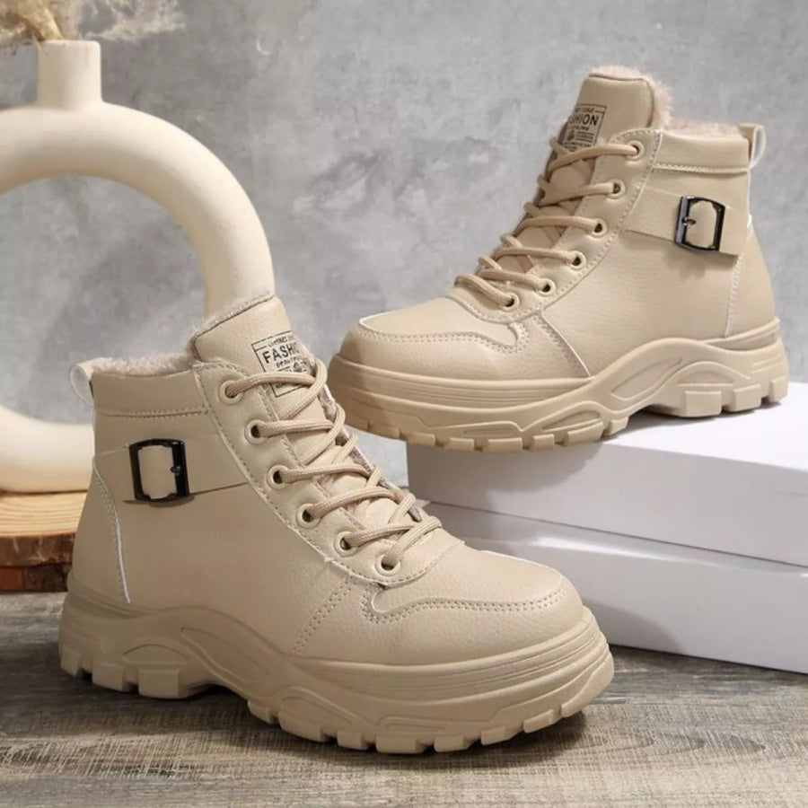 Warm Lined Ankle Boots with Buckle Detail Apparel and Accessories