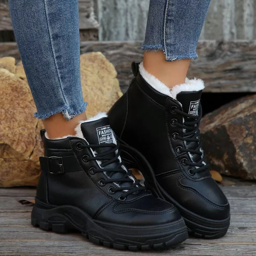 Warm Lined Ankle Boots with Buckle Detail Apparel and Accessories