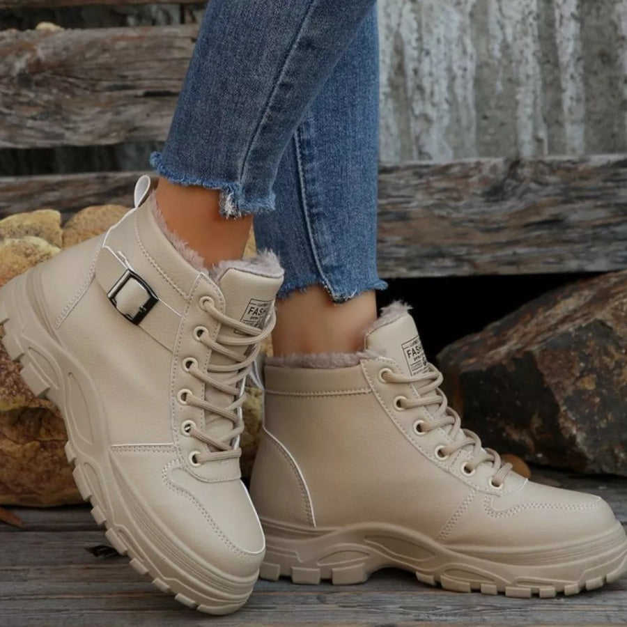 Warm Lined Ankle Boots with Buckle Detail Apparel and Accessories