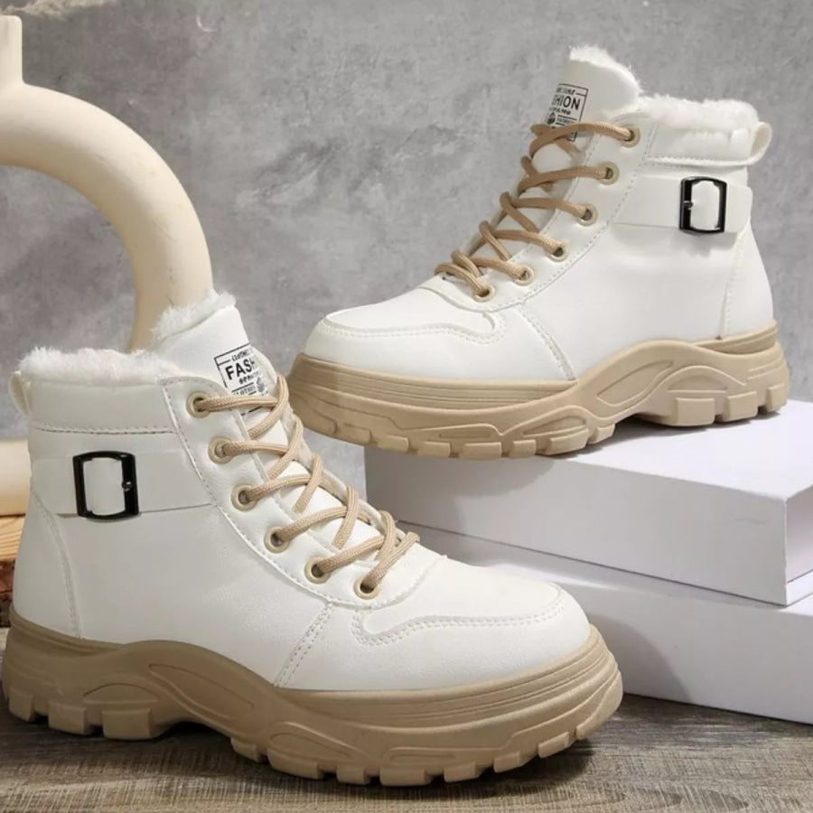 Warm Lined Ankle Boots with Buckle Detail Apparel and Accessories