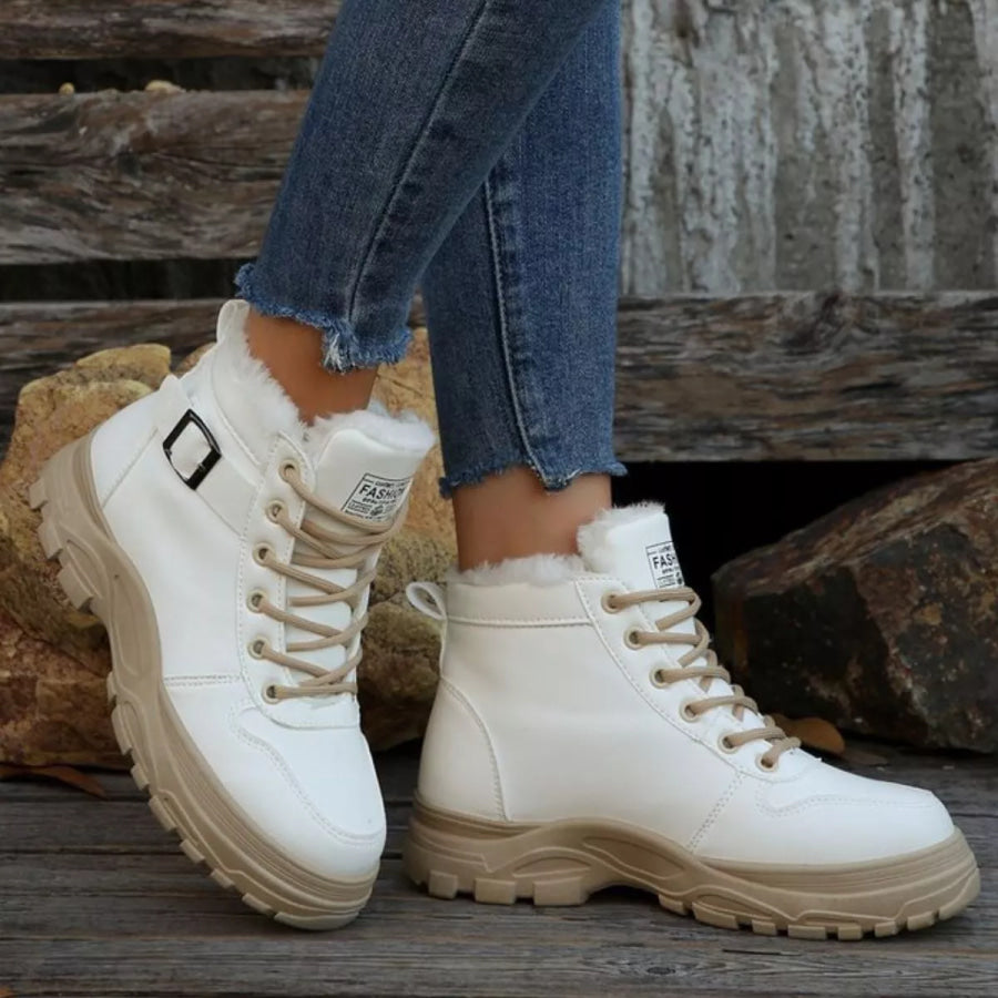 Warm Lined Ankle Boots with Buckle Detail Apparel and Accessories